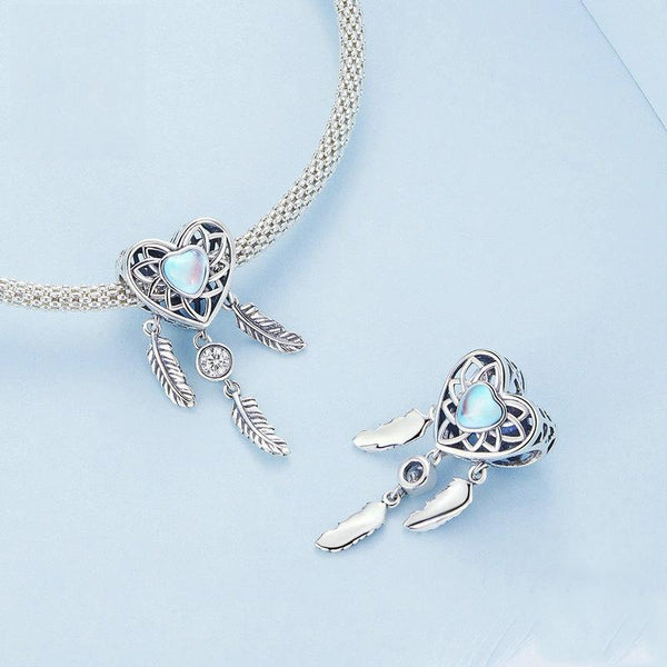BSC749 Sterling Silver S925 Heart Zircon Dreamcatcher Bracelet Beads