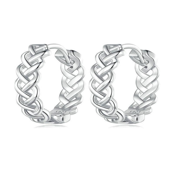 BSE764 Sterling Silver S925 Hollow Braided Rope Plated Platinum Earrings