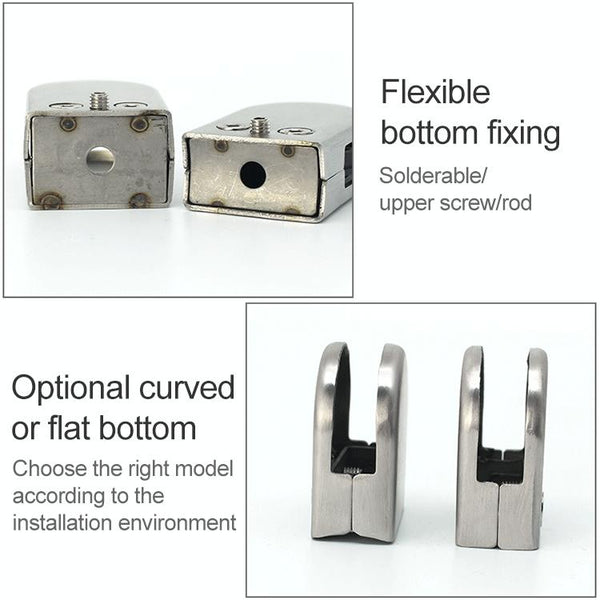 8-12mm Concave Curved Bottom Matte Polished 201 Stainless Steel Fixed Clip Railing Glass Wood Layer Board Clamp Bracket