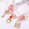 S2203-7 Pink+Key Crystal Beaded Bracelet Ladies Natural Crystal Bracelet