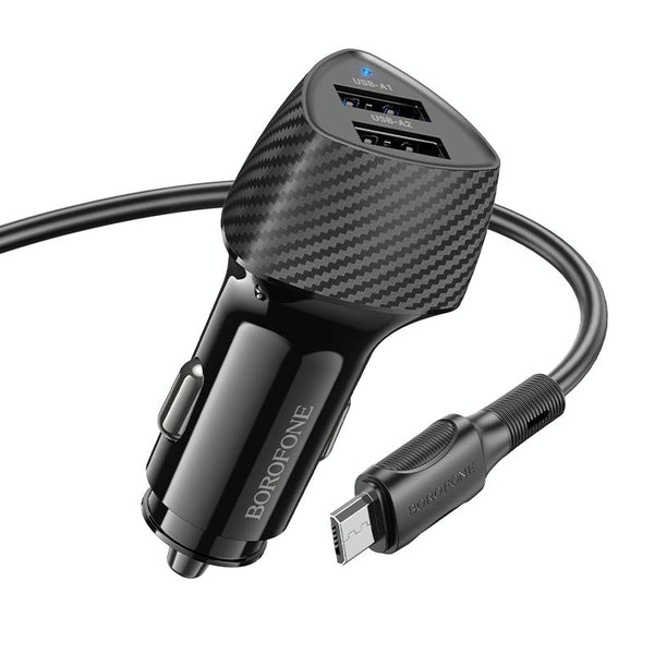 BOROFONE BZ31A Solid Dual-port USB Car Charger Set with USB to Micro USB Cable(Black)