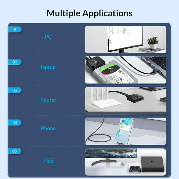 ORICO UTS2 USB 3.0 2.5-inch SATA HDD Adapter with 12V 2A Power Adapter, Cable Length:1m(EU Plug)