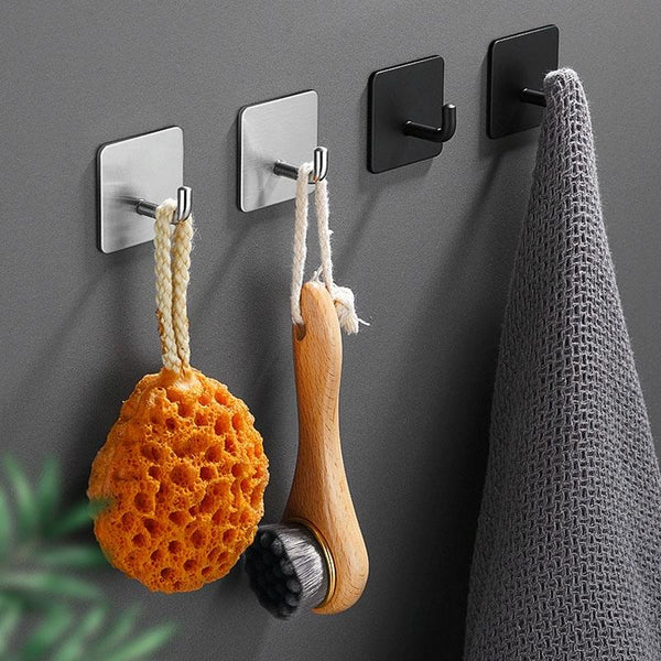 2pcs Stainless Steel Hooks Kitchen Bathroom Storage Behind Door Hooks With Adhesive, Style: Square Black