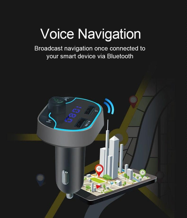 T24FM Transmitter Quick Charge Voice Navigation Car Hands-free Phone Bluetooth MP3 Player Black