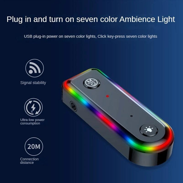 Q3 2-in-1 RGB Light Bluetooth Audio Receiver Launcher Car Audio Adapter