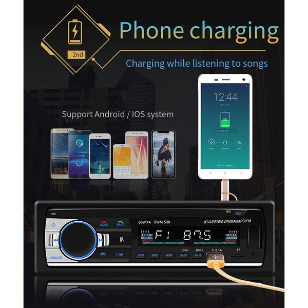 SWM-530 12V Universal Car Dual USB Charger Radio Receiver MP3 Player, Support FM & Bluetooth with Remote Control