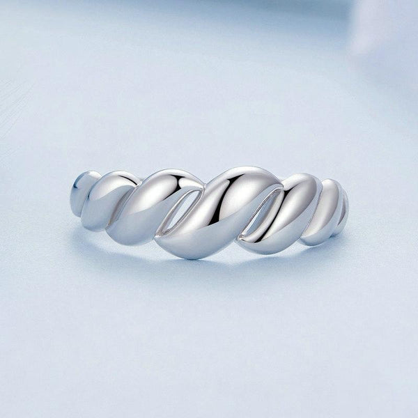 BSR459-E S925 Sterling Silver White Gold Plated Wavy Open Adjustable Ring