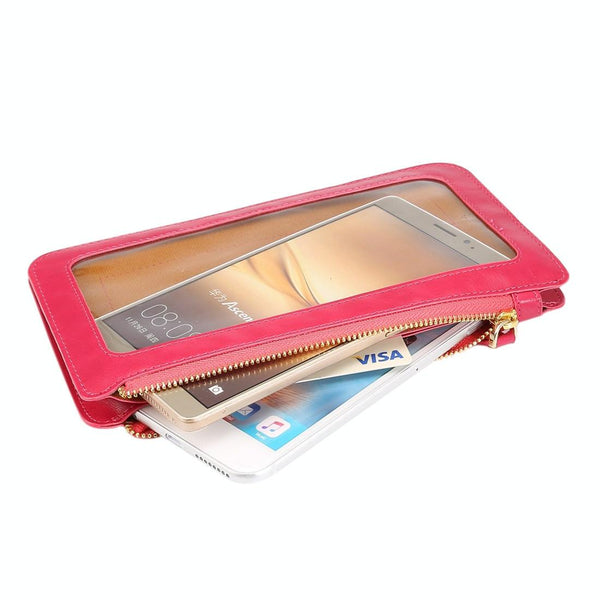Universal Crazy Horse Texture Touch Screen Wallet Style PU Leather Shoulder Bag for Galaxy Note 8 & Mega 6.3, Huawei Mate 8 / Mate 7, etc. 6.3 inch Below(Magenta)
