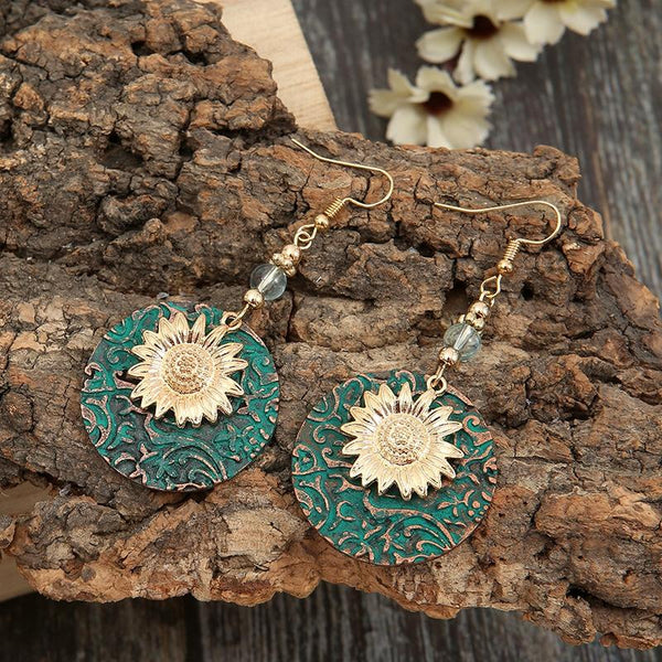 Vintage Bohemian Two Layer Sunflower Vintage Earrings(EA584)