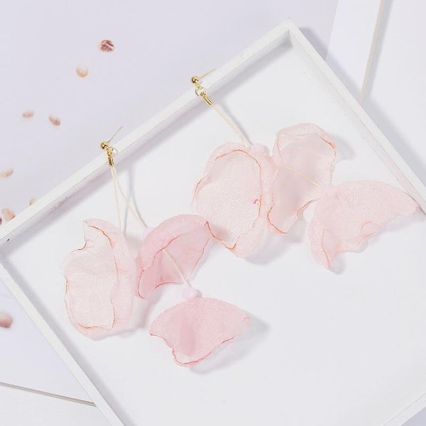 Long Exaggerated Fabric Art Handmade Petal Earrings, Color: E1908-24 Pink