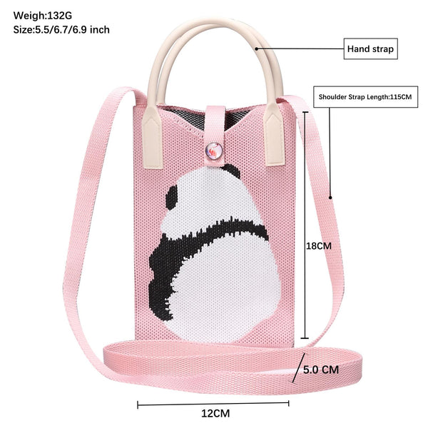 Panda Knitted Mini Crossbody Phone Bag For 6.9 inch and Below Phones(Pink)