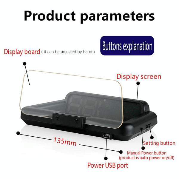 T900 GPS HUD Head-Up Display | Speed, Mileage, Voltage | White