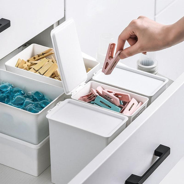 Household Laundry Detergent Storage Box Small Things Storage Organizer With Dust Cover, Specification: Medium