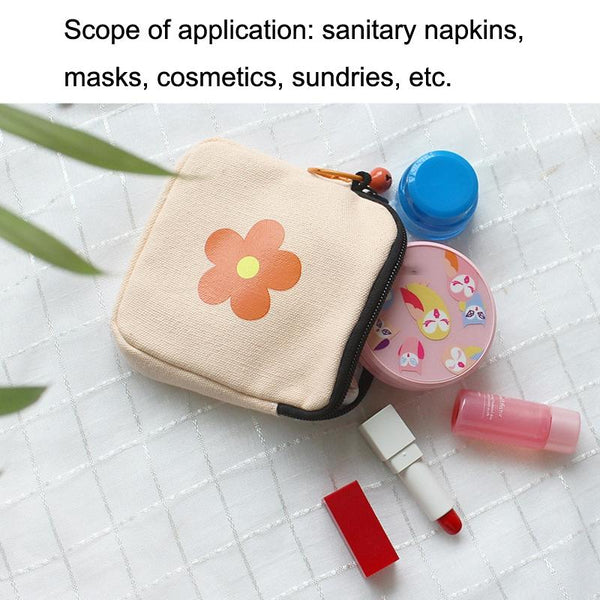 Sanitary Napkin Storage Bag Large Capacity Little Bag Canvas Simple Short Wallet(Sky Blue)