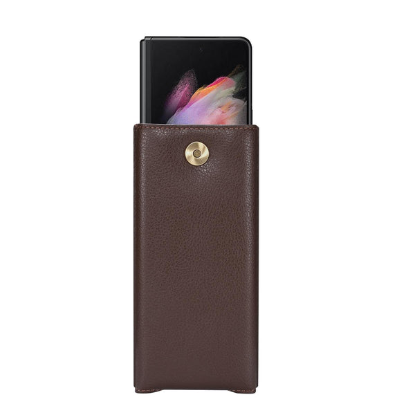 Litchi Texture Waist Belt Wallet Bag For Folding Screen Phone(Brown)