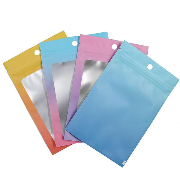 100PCS Aluminum Foil Ziplock Bag Jewelry Sealed Packaging Bag, Size: 14x20cm (Blue Gradient)
