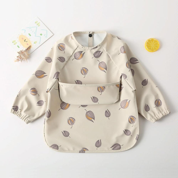 Long Sleeved Baby Soft PU Bib Waterproof Washable Easy Clean Smock With Pocket, Size: M(Dragon Fruit)