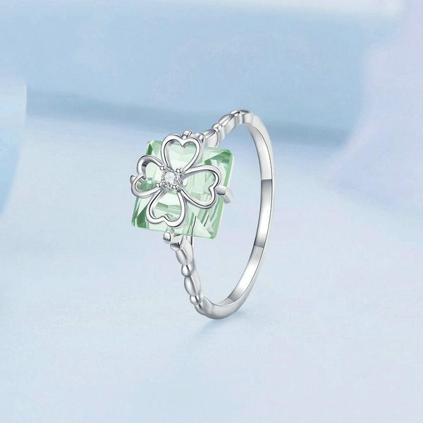 BSR339 Sterling Silver S925 Verdant Four Leaf Clover Ring White Gold Plated(No.8)