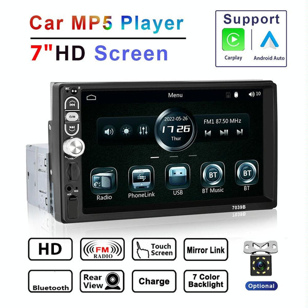 A3061 7 Inches MP5 Bluetooth Player Universal Wired CarPlay Reversing Image Integrated, Style: Standard+4 Lights Camera