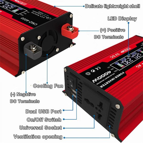 Zhizun Modified Sinewave 12V to 220V 4000W Car Power Inverter(Red)