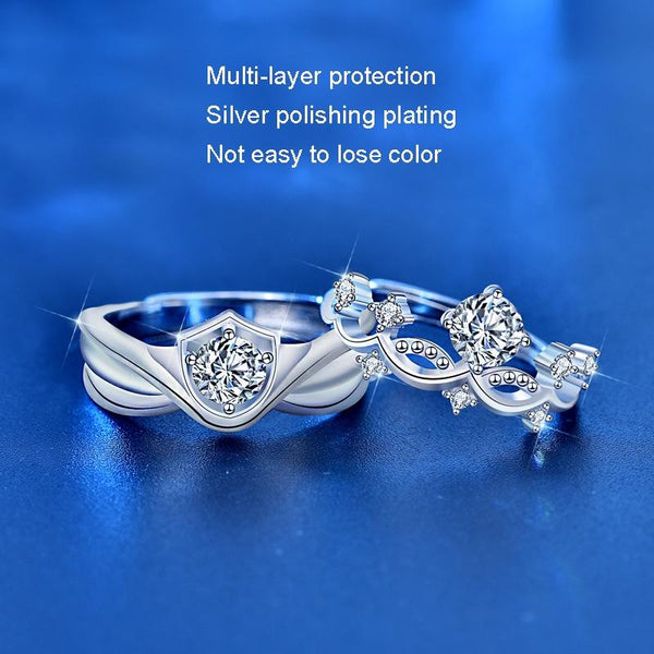 XJA011 Couple Ring Mosan Diamond S925 Silver Ring, Style: Womens