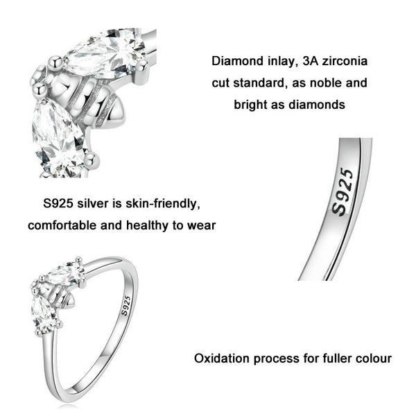 BSR307 Sterling Silver S925 Small Bee Cute Insect Zirconia Ring(No.8)