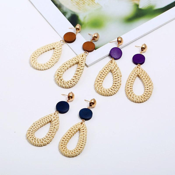 E2002-9 Coffee Water Drop Bamboo Vine Handmade Woven Earrings Bosomia Style Earrings