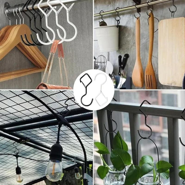 2pcs Household S Hooks For Hanging Metal Windproof Hooks With Safety Buckle, Color: Black
