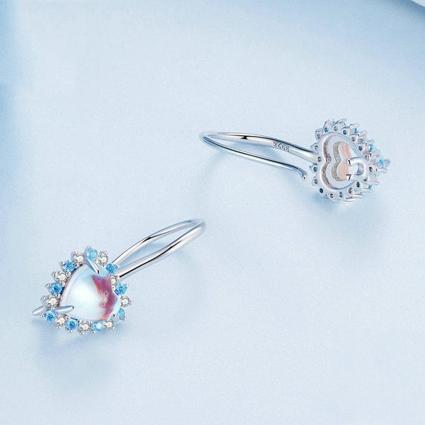 BSE785 Sterling Silver S925 Heart Moonstone Platinum Plated Earrings