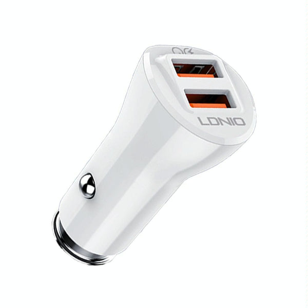 LDNIO C511Q 36W QC 3.0 Phone Fast Charger Dual-USB Ports Smart Car Charger with 8 Pin Cable