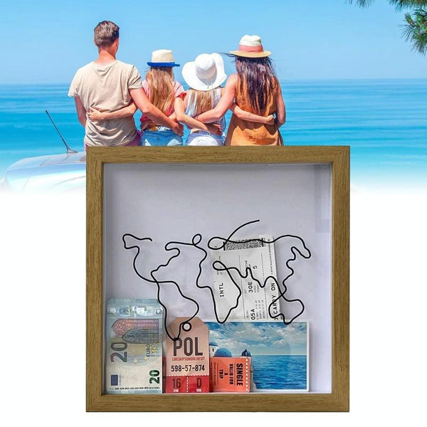 20 x 20cm Travel Shadow Box Frame with Slot for Keepsakes,Money,Ticket(Wood Color)