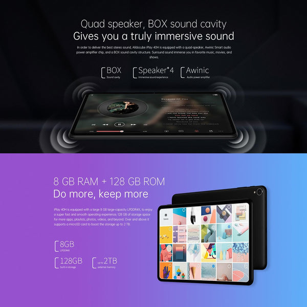 ALLDOCUBE iPlay 40H T1020H 4G Call Tablet, 10.4 inch, 8GB+128GB, Android 10 UNISOC Tiger T618 Octa Core 2.0GHz, Support GPS & Bluetooth & Dual Band WiFi & Dual SIM(Black)