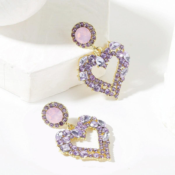 E2109-12 Purple Diamond Love Silver Needle Earrings Simple Earrings