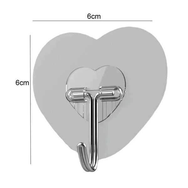 10pcs Transparent Self Adhesive Heart-shaped Hooks Door Wall Multi-Function Key Storage Hanger