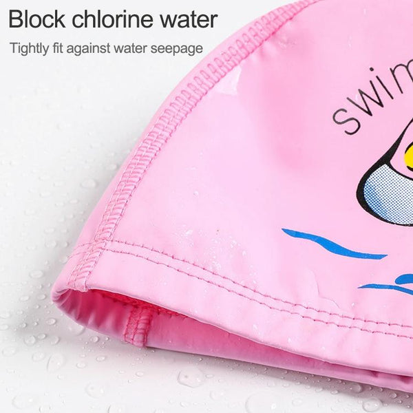 Children Swimming Cap PU Printed Cute Dolphin Pattern Elastic Swimming Cap(Pink)