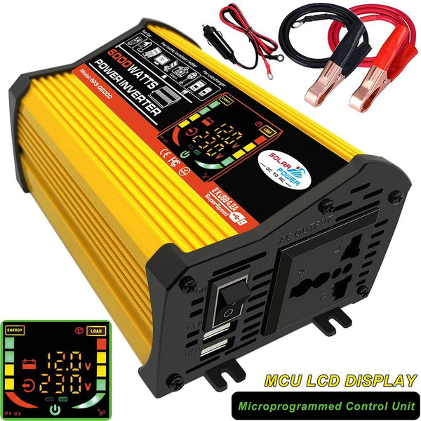 Legend III Generation DC12V to AC220V 6000W Modified Square Wave Car Power Inverter with LED Display(Yellow)