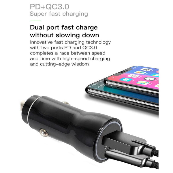 P21 Portable PD 20W + QC 3.0 18W Dual Ports Fast Car Charger(White)