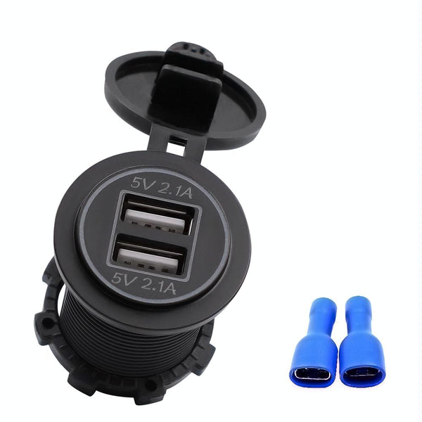 Universal Car Charger 2 Port Power Socket Power Dual USB Charger 5V 4.2A IP66 with Aperture(Blue Light)