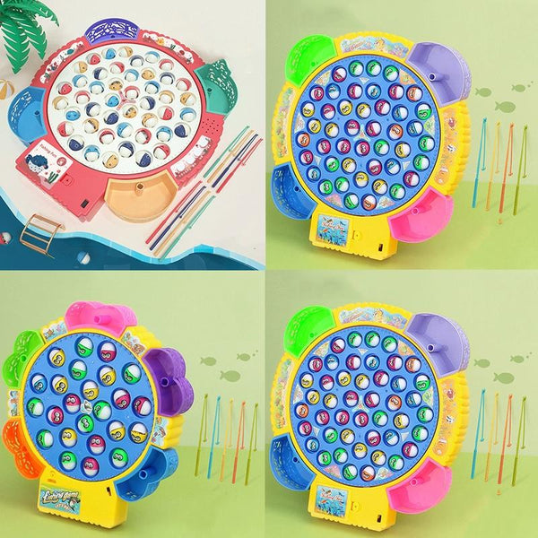 Magnetic Fishing Toy Children Educational Multifunctional Music Rotating Fishing Plate, Colour: Pink Battery Style+45 Fish 4 Rods+Education Content