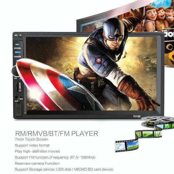 7018B 7.0 inch HD Touch Screen Dual DIN Car Radio Bluetooth Stereo MP3 / MP4 / MP5 Player with Remote Control, with Rearview Camera, 6800 Module, Support  FM / TF Card / USB Flash Disk