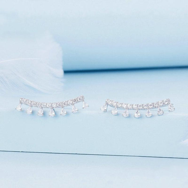 BSE758 Sterling Silver S925 White Gold Plated Sparkling Zirconia Earrings