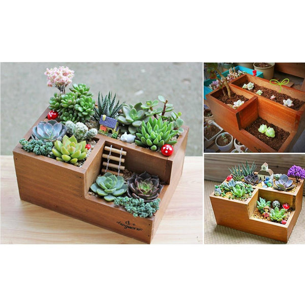 Retro Square Wooden Flower Pot Wooden Box Woody Storage Box  Multi-functional Wooden Box,Random Color Delivery