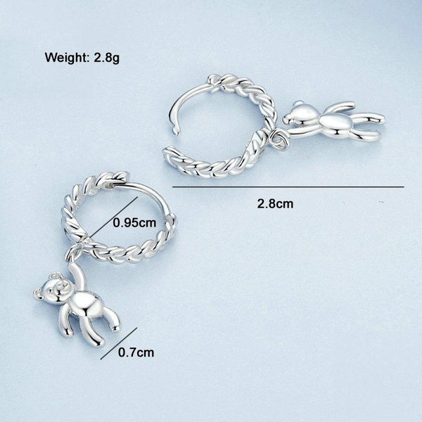 BSE729 S925 Sterling Silver Bear Twist White Gold Plated Animal Earrings