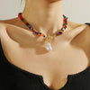 Boho Colorful Broken Natural Stone Necklace, Model: N2105-17 Purple Stone