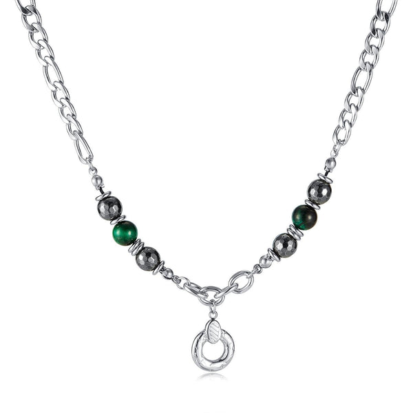 OPK GX2413 Personalized Hip Hop Geometric Pendant Stainless Steel Chain Spliced Tiger Eye Stone Necklace