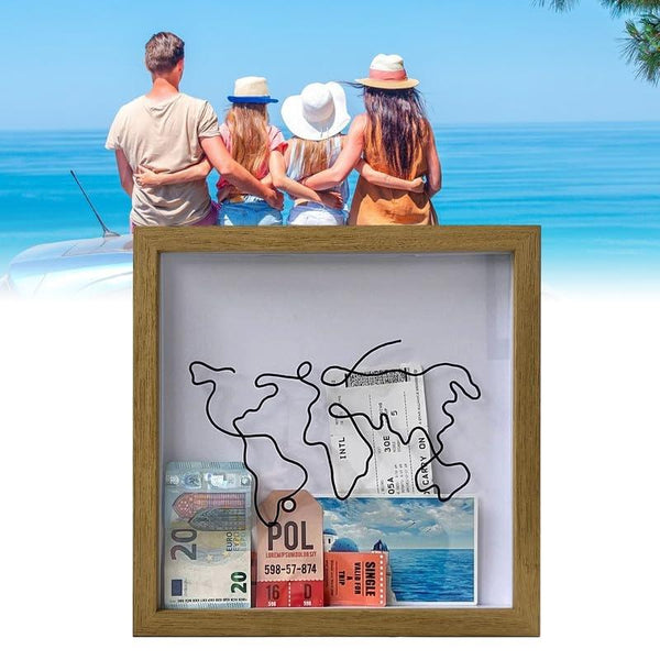 15 x 15cm Travel Shadow Box Frame with Slot for Keepsakes,Money,Ticket(Wood Color)