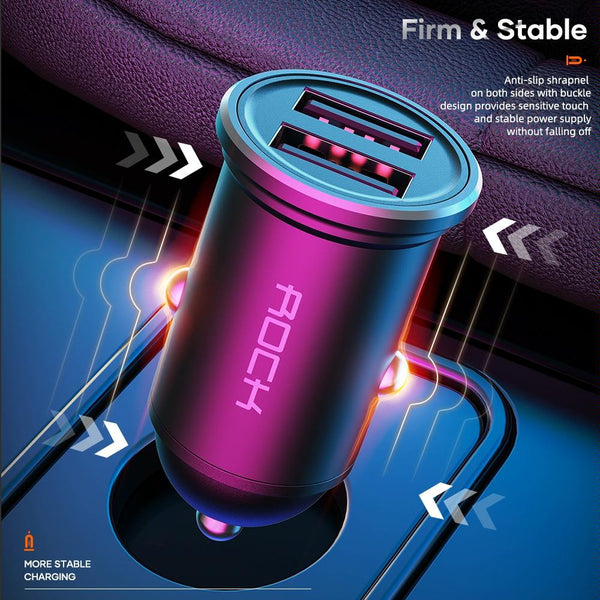 ROCK H11 4.8A 24W Mini Dual USB Car Charger(Black)