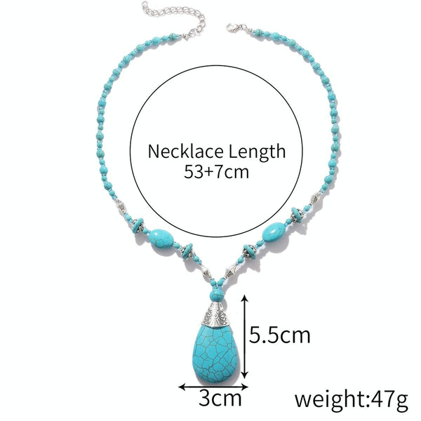 2pcs/set Necklace + Earrings Natural Turquoise Accessories Ladies Jewelry