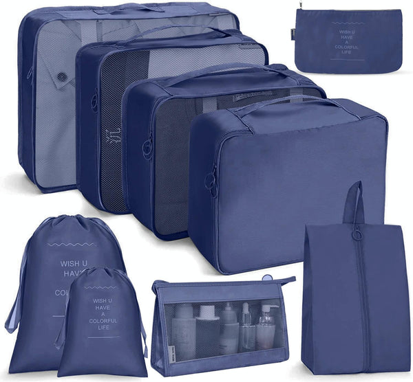 9 In 1 Cosmetic Bag Travel Storage Bag Set Folding Storage Bag(Navy Blue)