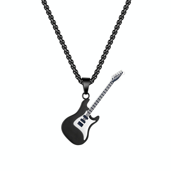 OPK 1989 Personality Stainless Steel Guitar Pendant Titanium Steel Necklace, Color: Black Pendant+0.4x70cm Pearl Chain